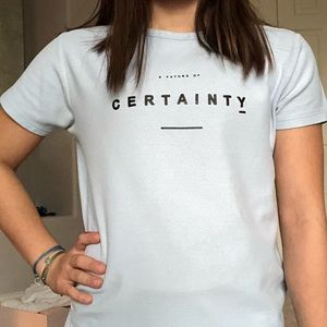 “A FUTURE OF CERTAINTY” H+M shirt